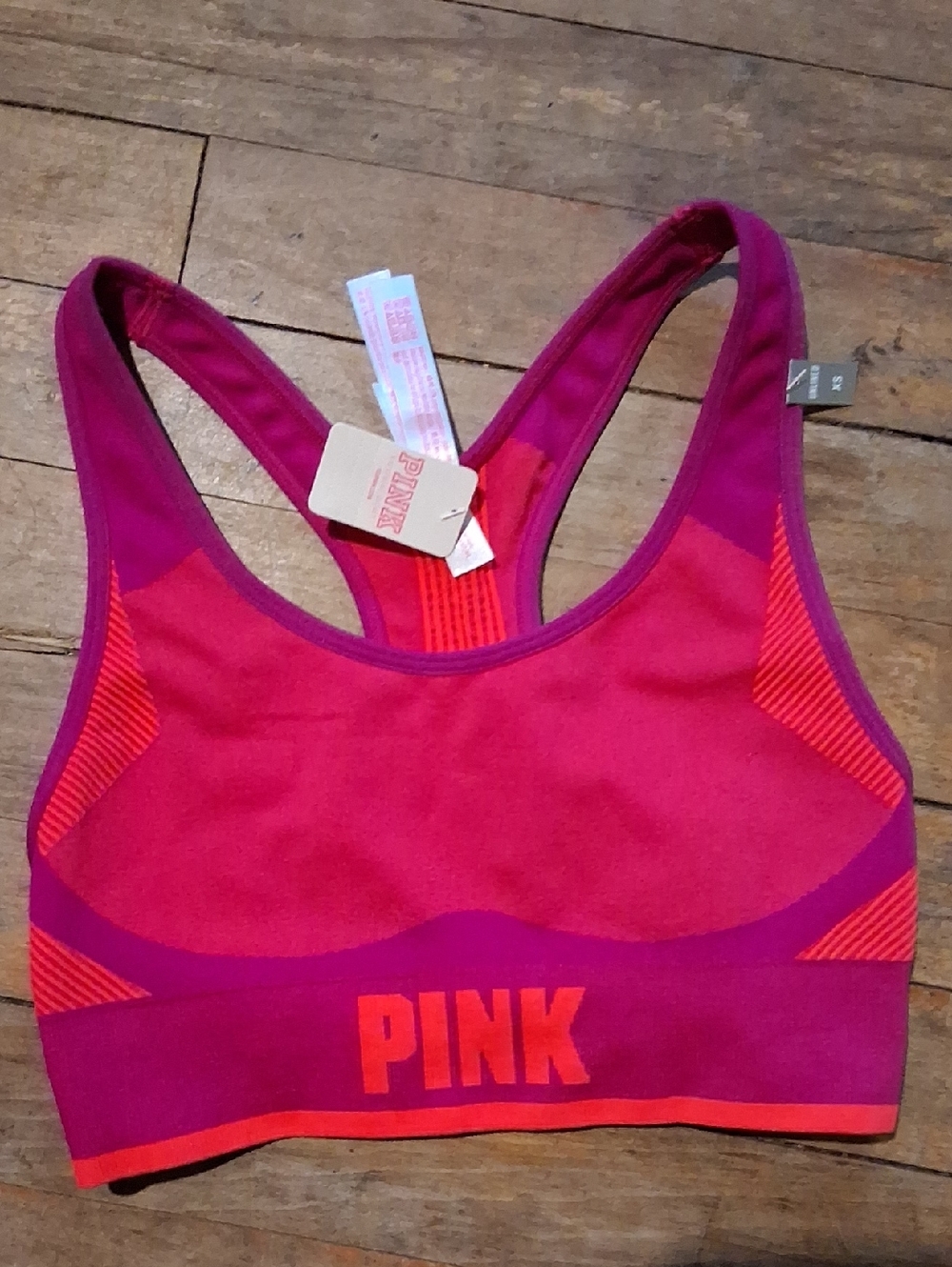 PINK Victoria's Secret Pink and Coral Seamless Racerback Sports Bra